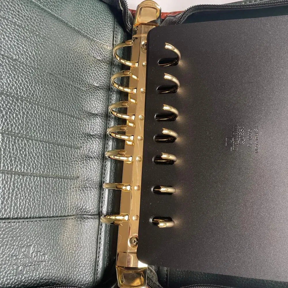 Franklin Quest Verona Leather 7-Ring Planner Binder Green Brown Made in USA